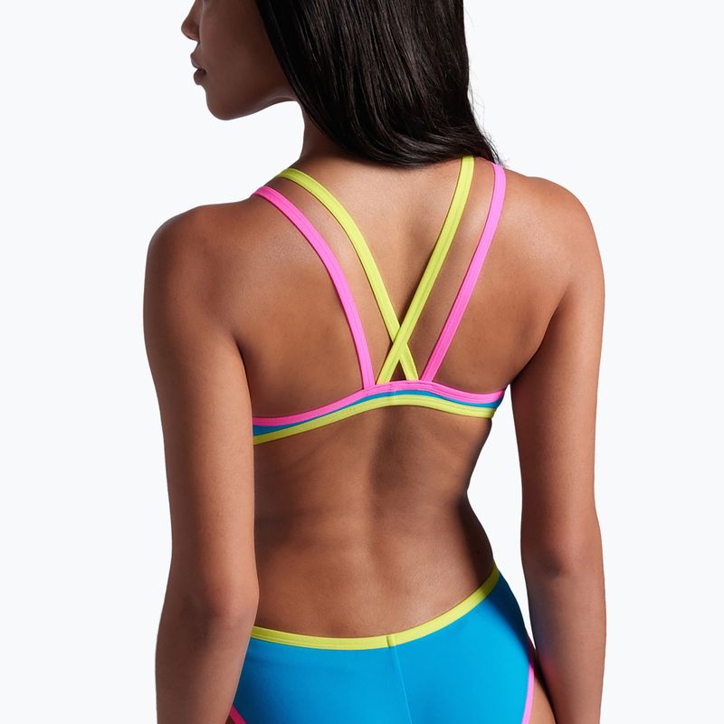 Női egyrészes fürdőruha arena One Double Cross Back One Piece türkiz/fluo rózsaszín/lágy zöld 10