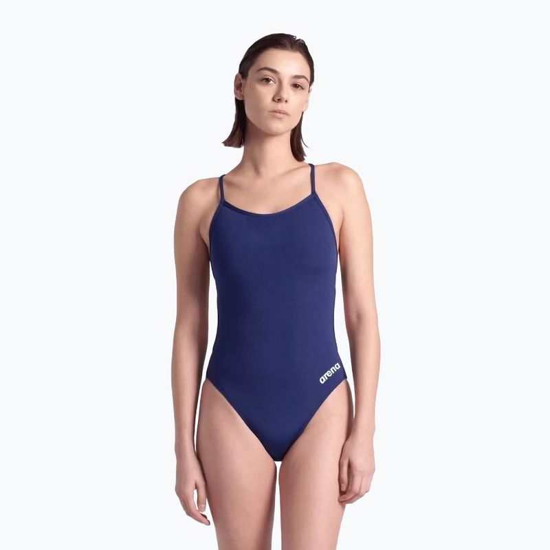 Női egyrészes fürdőruha arena Lace Back Solid navy/fehér 5