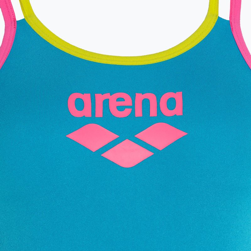Női egyrészes fürdőruha arena One Double Cross Back One Piece türkiz/fluo rózsaszín/lágy zöld 3