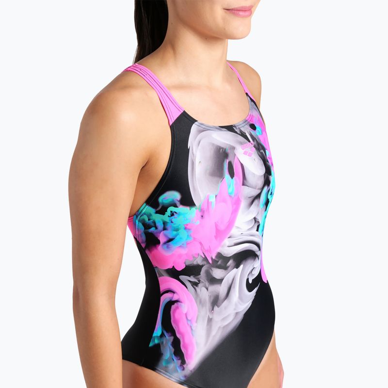 Női egyrészes fürdőruha arena Imaginary Swim Pro Back black/shocking pink/multi 8