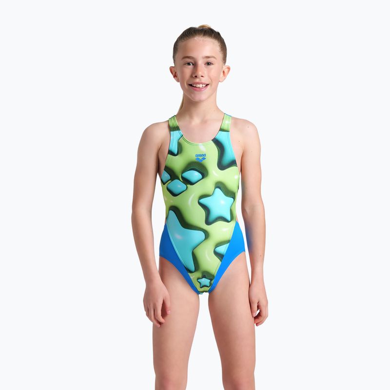 Gyerek egyrészes fürdőruha arena Star Shaped Swim Tech L blue river/soft green/multi 5