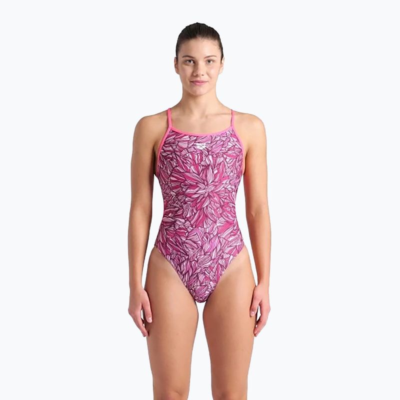 Női egyrészes fürdőruha arena Pink Dahlia Lace Back shocking pink/multi