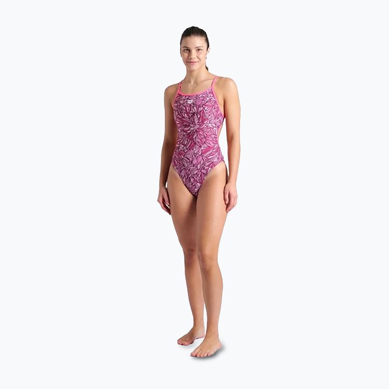 Női egyrészes fürdőruha arena Pink Dahlia Lace Back shocking pink/multi 2