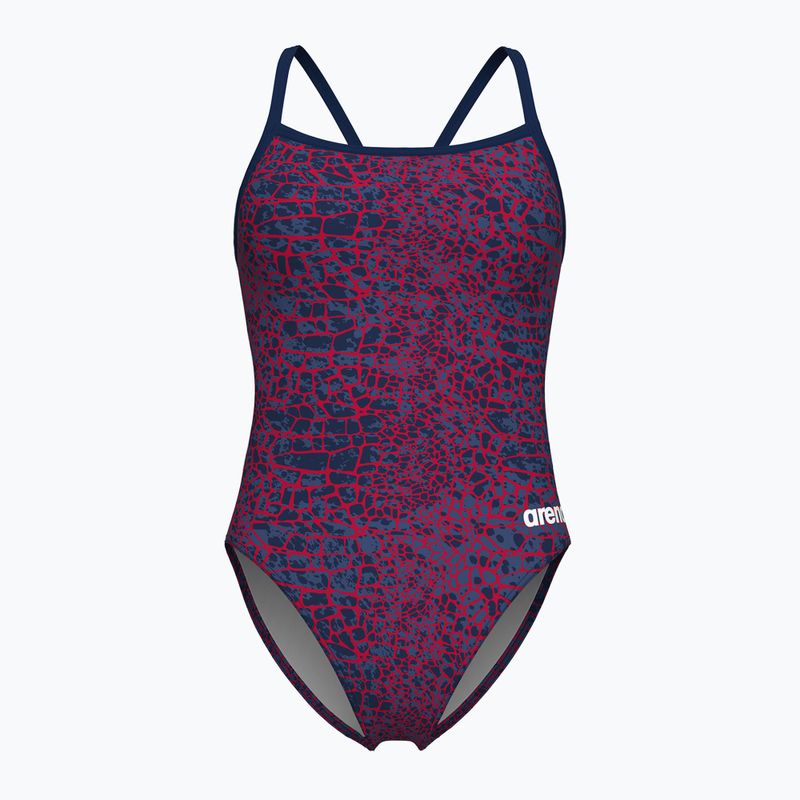 Női egyrészes fürdőruha arena Snake Skin Challenge navy/team redwhiteblue