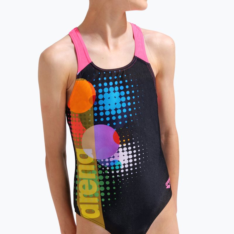 Gyerek egy részes fürdőruha arena Dots Swim Pro Back black multi/black/shocking pink 8