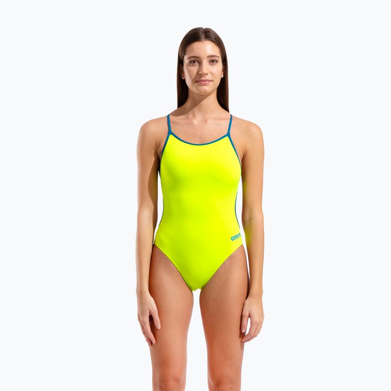 Női egyrészes fürdőruha Arena Lace Back Solid artic lime/blue cosmo 5