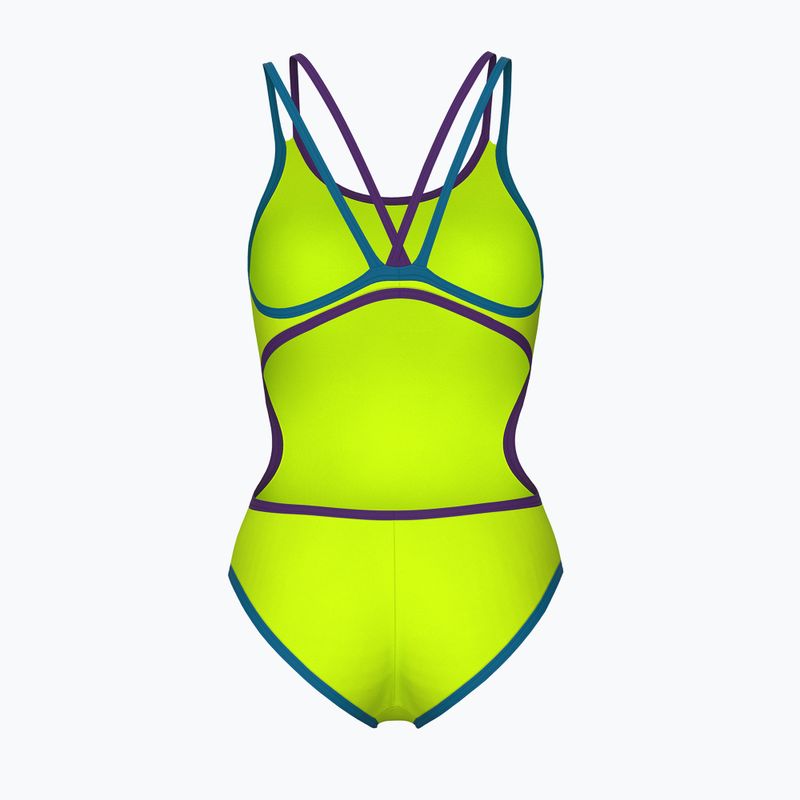 Női egyrészes fürdőruha arena One Double Cross Back One Piece artic lime/plum/blue cosmo 2