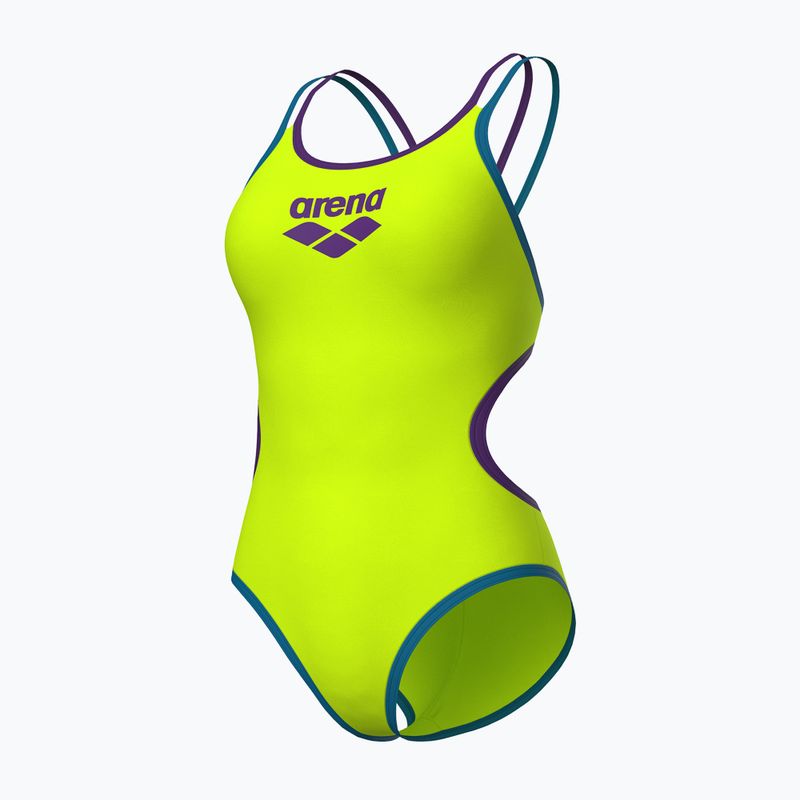 Női egyrészes fürdőruha arena One Double Cross Back One Piece artic lime/plum/blue cosmo 3