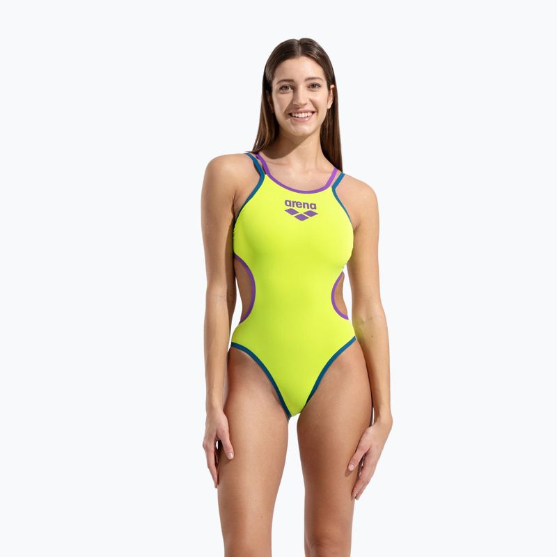 Női egyrészes fürdőruha arena One Double Cross Back One Piece artic lime/plum/blue cosmo 5