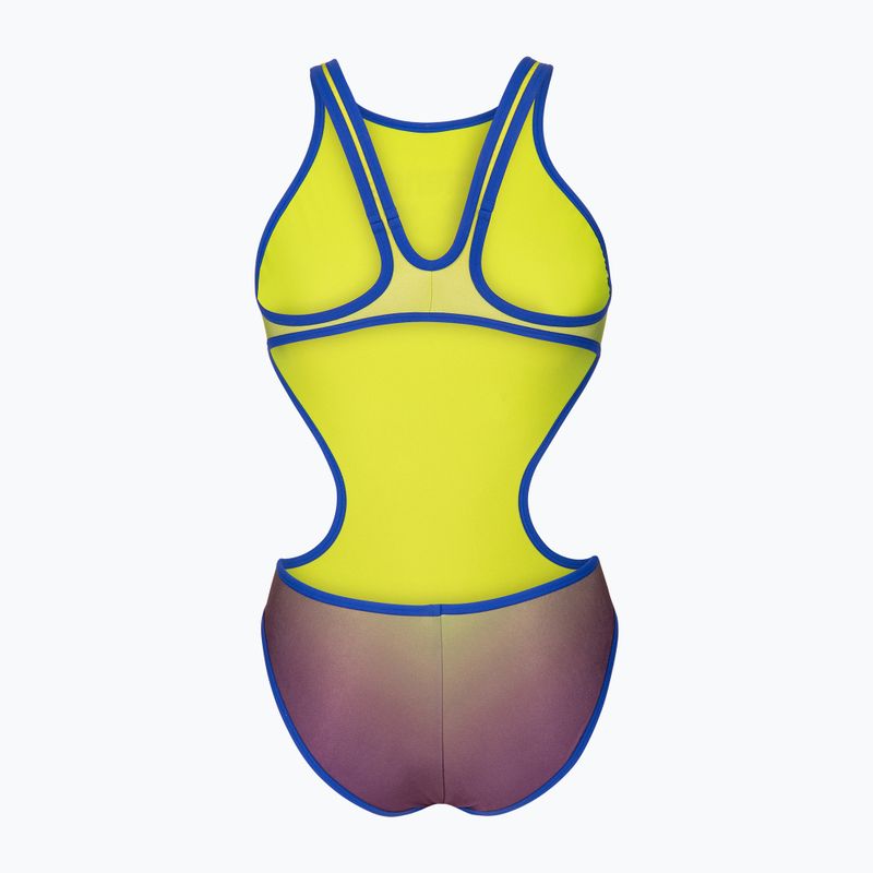 Női egyrészes fürdőruha arena One Shaded Print Tech One Back artic lime violetta multi/neon blue 2