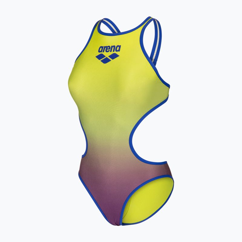Női egyrészes fürdőruha arena One Shaded Print Tech One Back artic lime violetta multi/neon blue 3