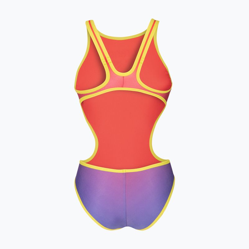 Női egyrészes fürdőruha arena One Shaded Print Tech One Back bright coral royal multi/soft green 2