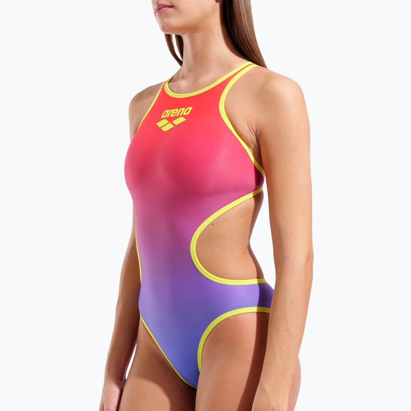 Női egyrészes fürdőruha arena One Shaded Print Tech One Back bright coral royal multi/soft green 8