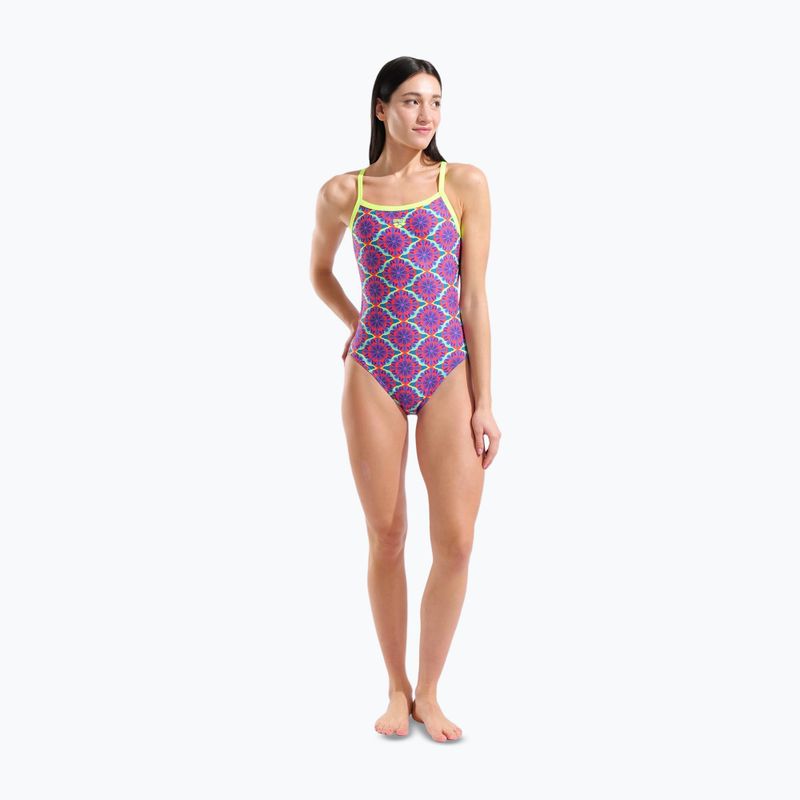 Női egyrészes fürdőruha arena Floral Challange Back violet multi/artic lime 2