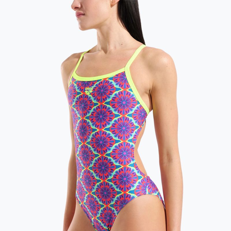 Női egyrészes fürdőruha arena Floral Challange Back violet multi/artic lime 4