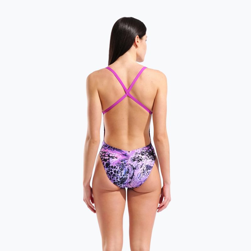 Női egyrészes fürdőruha arena Earth View Xcriss Cross pink multi/very fuchsia 3