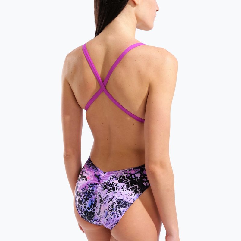 Női egyrészes fürdőruha arena Earth View Xcriss Cross pink multi/very fuchsia 5