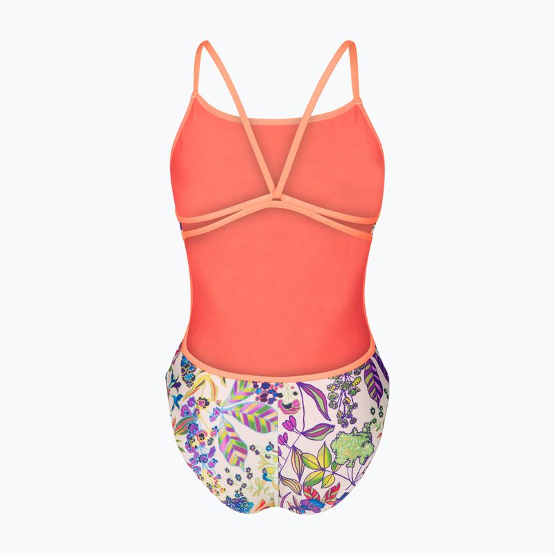 Női egyrészes fürdőruha arena Painting Lace Back multi/bright coral 2