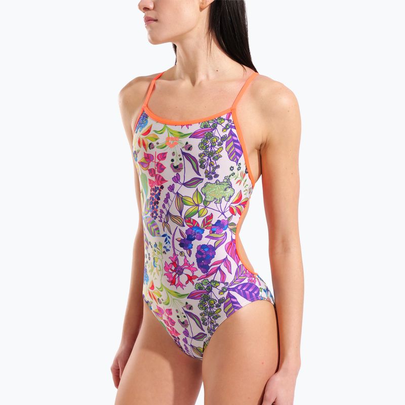 Női egyrészes fürdőruha arena Painting Lace Back multi/bright coral 8