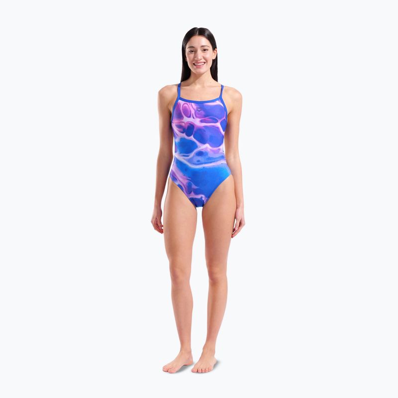 Női egyrészes fürdőruha arena Earth Challange Back neon blue multi/neon blue/neon blue 2