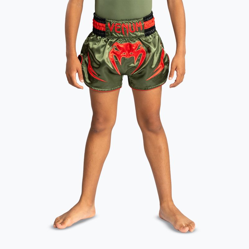 Gyerek edzőshort Venum Inferno Kids Muay Thai army green/orange