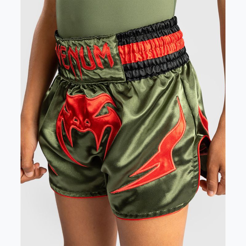 Gyerek edzőshort Venum Inferno Kids Muay Thai army green/orange 5