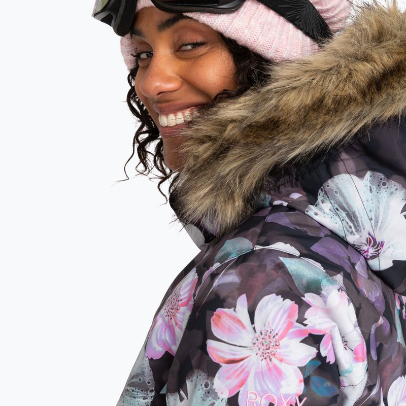 Női snowboard dzseki ROXY Jet Ski igaz fekete elmosódott virág 4
