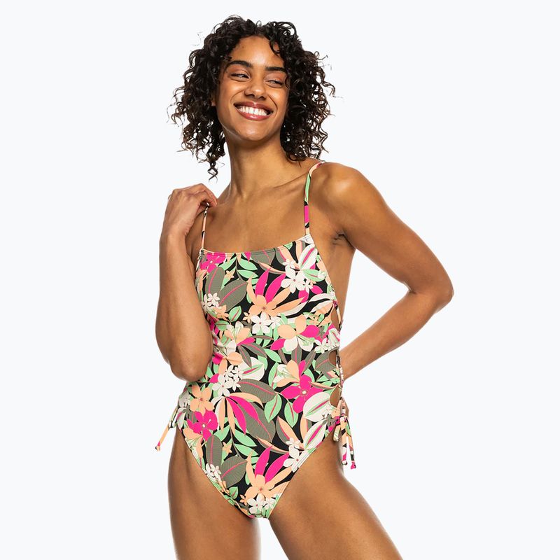 Női egyrészes fürdőruha ROXY Printed Beach Classics Lace UP anthracite palm song s 2