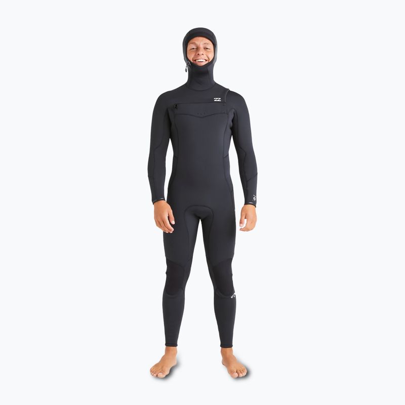 Férfi Billabong 5/4mm Absolute Natural Natural mellkasi cipzáras kapucnis úszószivacs Fekete 2