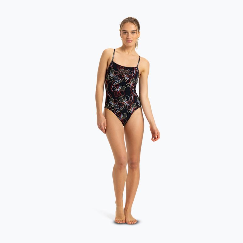 Női egyrészes fürdőruha ROXY Active Basic Basic Printed anthracite athletic hibiszkusz 2