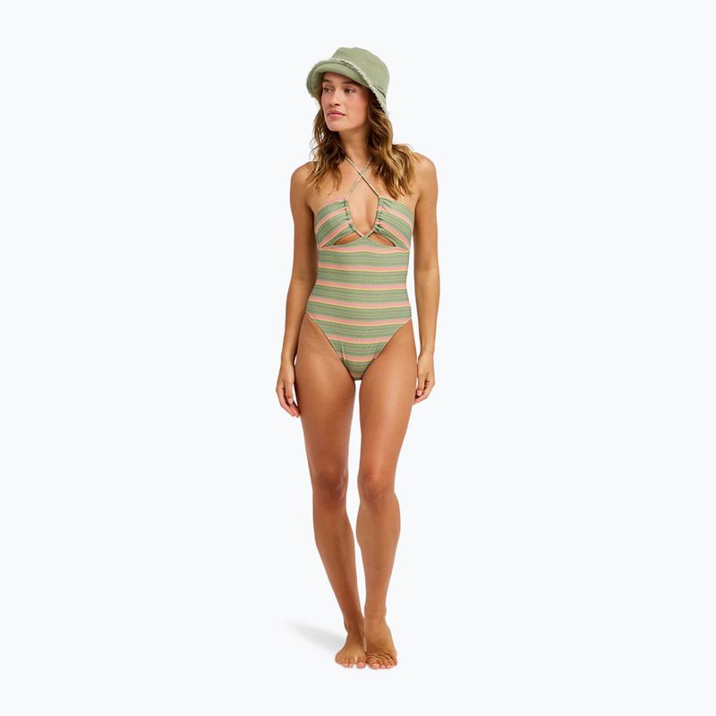 Női egyrészes fürdőruha ROXY Dreamer HI oil green say it with stripes 2