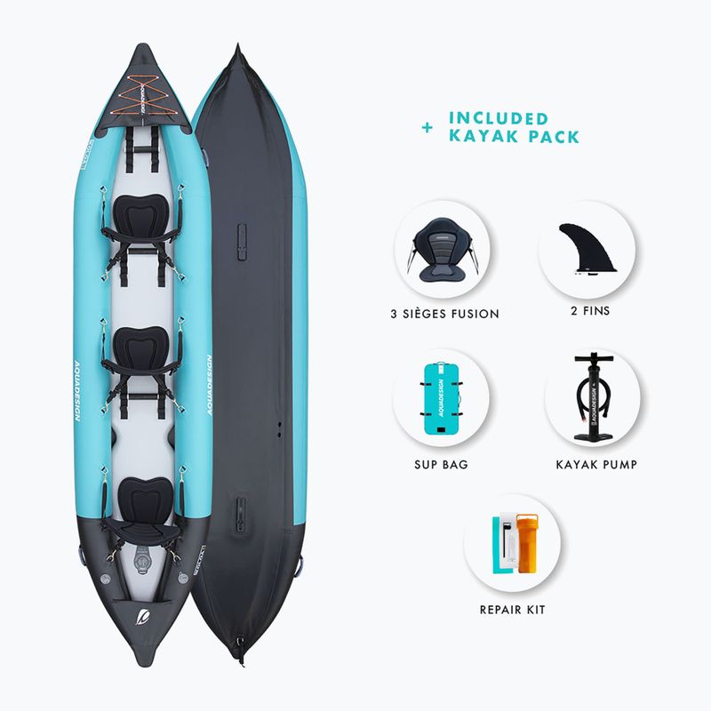 AQUADESIGN Koloa 400 cm kék/fekete 3 személyes felfújható kajak 4