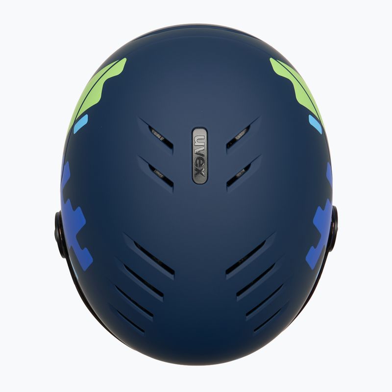 Gyerek sísisak UVEX Rocket Visor Jr blue puzzle matt/mirror blue/smoke 6