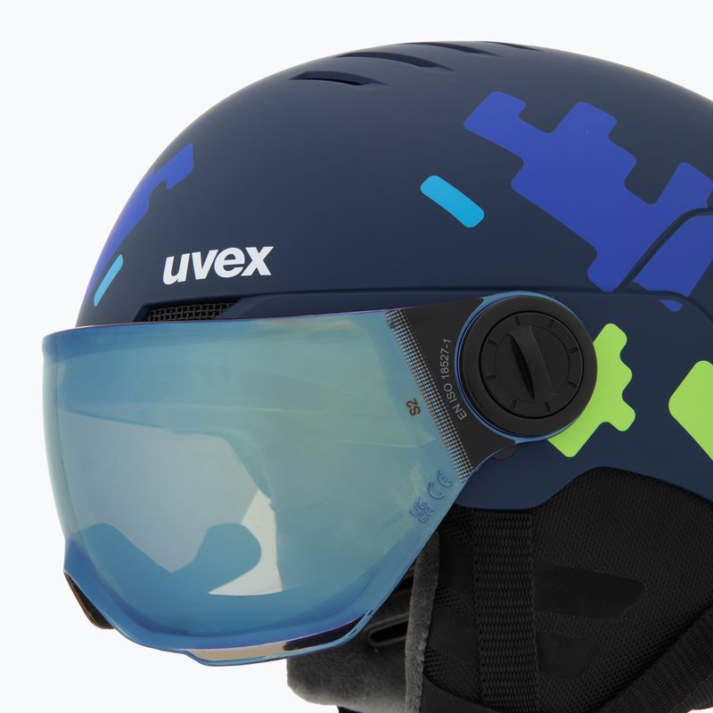Gyerek sísisak UVEX Rocket Visor Jr blue puzzle matt/mirror blue/smoke 8
