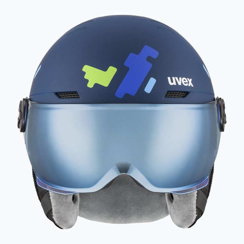 Gyerek sísisak UVEX Rocket Visor Jr blue puzzle matt/mirror blue/smoke 2