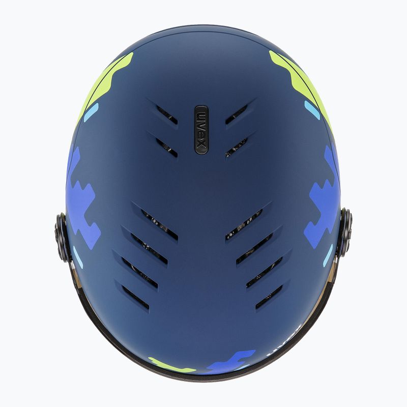 Gyerek sísisak UVEX Rocket Visor Jr blue puzzle matt/mirror blue/smoke 5