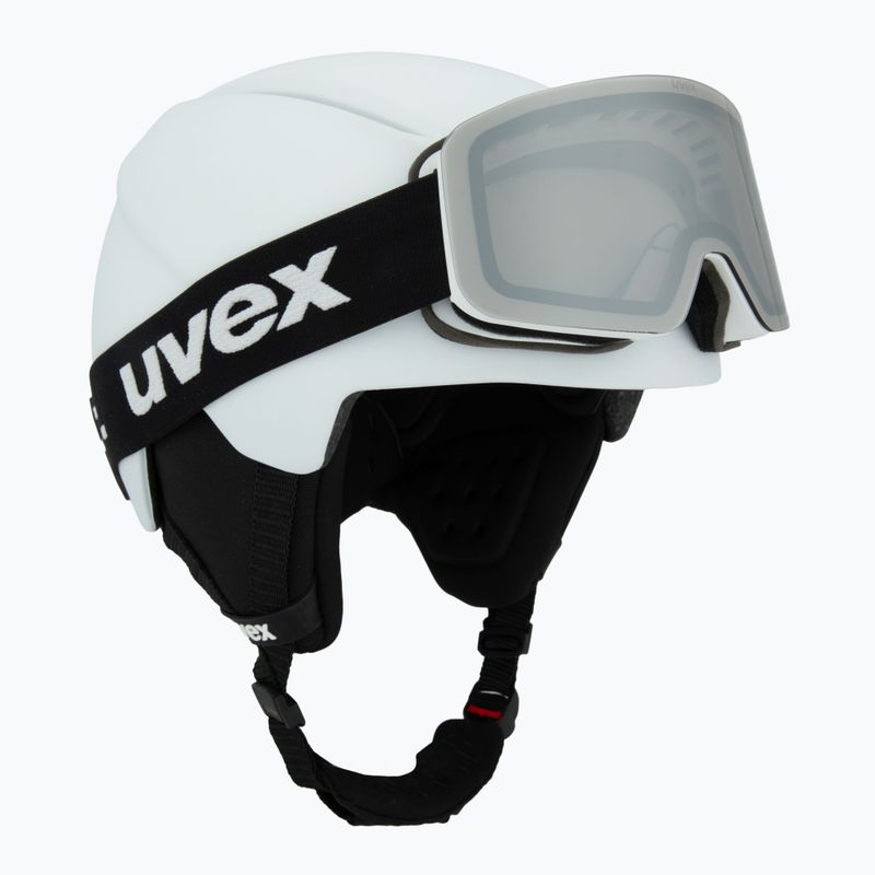 Gyerek sísisak UVEX Viti Set + Speedy Pro síszemüveg white matt/mirror silver/green/clear 9