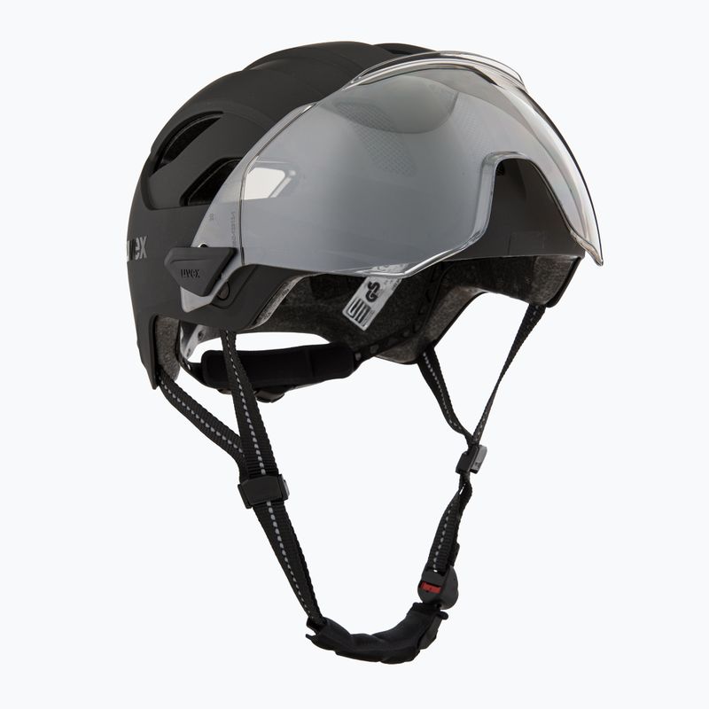 Kerékpáros sisak UVEX Stride Visor fekete matt/litemirror ezüst 9
