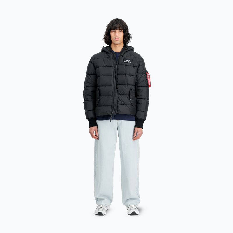 Férfi Alpha Industries kapucnis puffer dzseki Faux Down kabát fekete 2