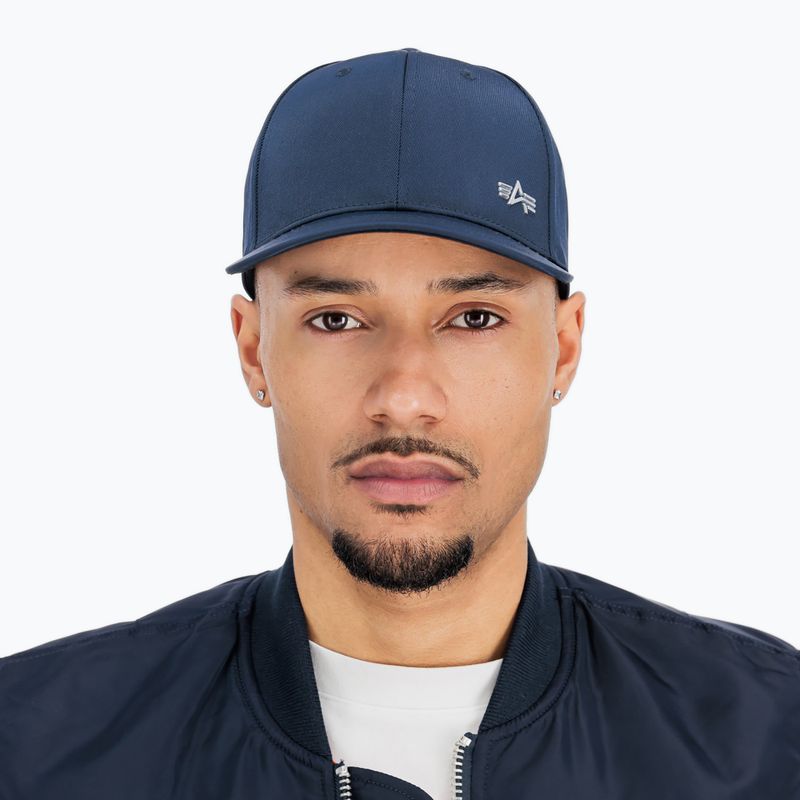 Alpha Industries férfi Metal Label rep kék/króm baseball sapka 3