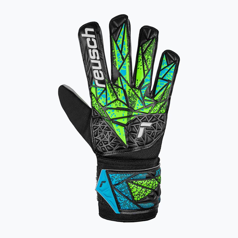 gyermek kapuskesztyű Reusch Attrakt Starter Solid Junior black/fluo lime/aqua 2