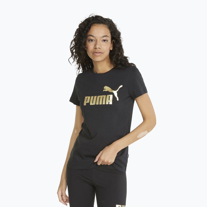 Női PUMA ESS+ Metallic Logo Tee puma fekete/arany puma fekete/arany foll