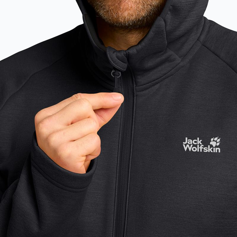 Férfi túrapulóver Jack Wolfskin Peak District kapucnis, teljes cipzár fekete 5