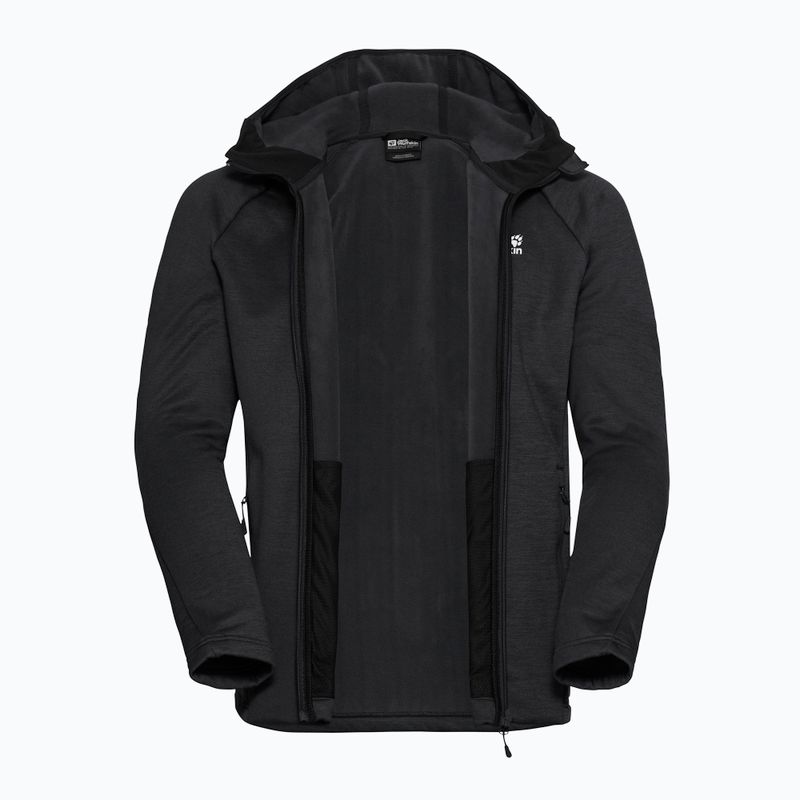 Férfi túrapulóver Jack Wolfskin Peak District kapucnis, teljes cipzár fekete 9