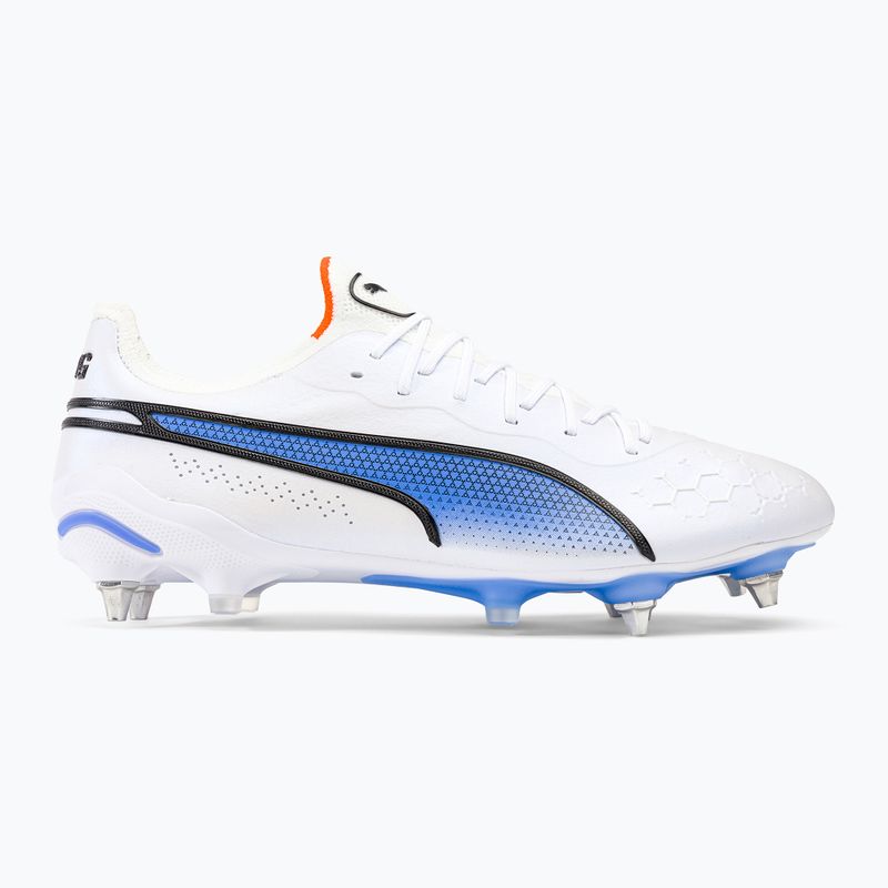 PUMA King Ultimate MXSG férfi futballcipő puma fehér/puma fekete/kék csillogás/ultranarancs 2