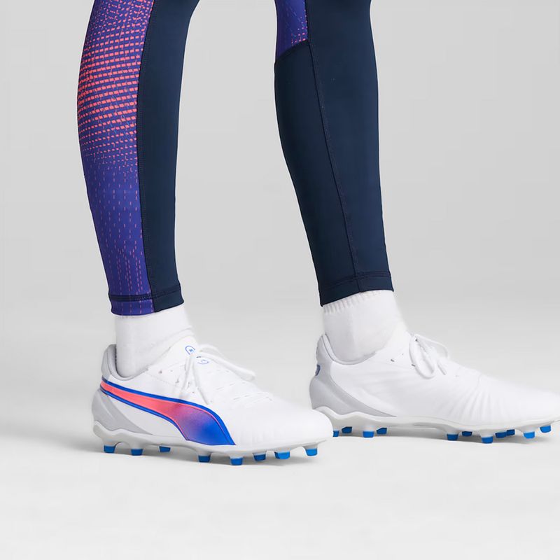 PUMA King Match FG/AG futballcipő puma fehér/kékmáz/szürke/szürke/szürkés fényű futballcipő puma white/bluemazing/flat light grey/sunset glow 14