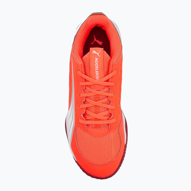 PUMA Accelerate Jr gyermek kézilabda cipő izzó piros/fehér/sötét bíbor/fekete 5