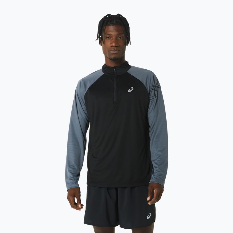 Férfi ASICS Icon 1/2 Zip teljesítmény fekete/karrier szürke hosszú ujjú futócipő