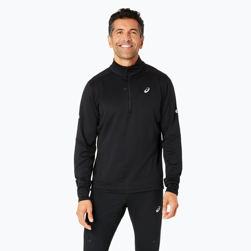 Férfi ASICS Road Winter 1/2 Zip Mid Layer teljesítményű fekete futó melegítőfelső