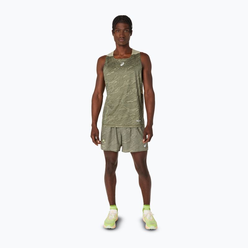 Férfi ASICS Fujitrail Singlet köpeny zöld/khaki színű futópóló 2